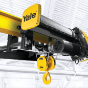 Yellow Yale Hoist with greyed out industrial background