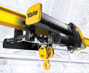 Yellow Yale Hoist with greyed out industrial background
